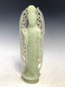 Chinese carved jade statue of Guanyin.