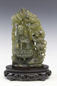 Chinese Carved Spinach Jade Guanyin Statue