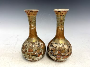 Pair of Japanese Satsuma porcelain vases.