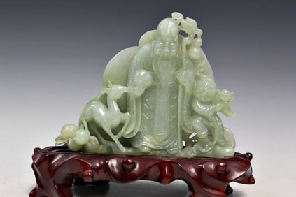 Chinese Carved Celadon Jade Figure of Shoulao