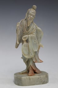 Chinese Carved Soapstone Figure of a Fisherman