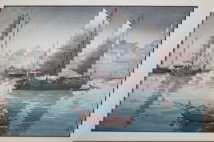 Seto Inland Sea, Akashi Bay. Koitsu Tsuchiya (1870-1949) Japanese Woodblock Print