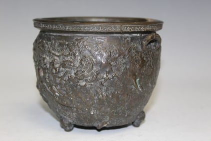 Japanese Bronze Incense Burner with Dragon Decoration.