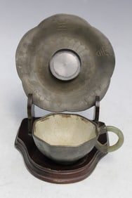 Chinese Pewter Cup and Holder
