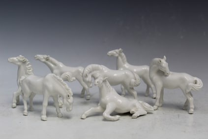 Group of Seven Chinese Blanc de Chine Porcelain Horse Figurines