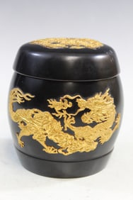 Black Lacquered Box with Gilt Dragon Decorations
