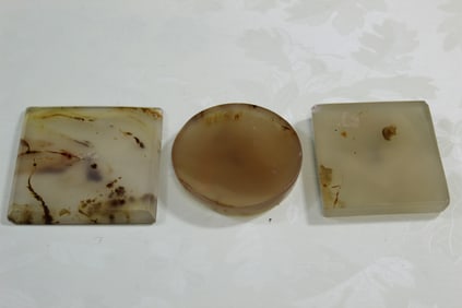 Three Chinese Agate Hat/belt Ornaments