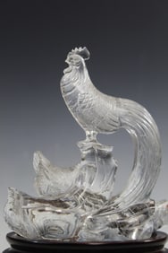 Chinese Carved Rock Crystal Figure of Rooster and Hen.