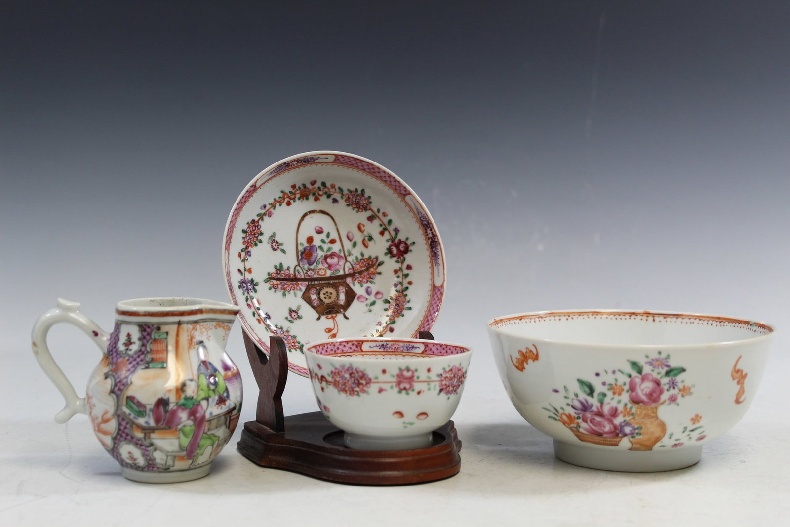 Group of Chinese Export Famille Rose Porcelain Items: Group of Chinese Export Famille Rose Porcelain Items. Largest diam 5.5".