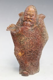 Chinese Carved Soapstone of Zhongqui Holding a Bat.