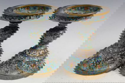 Pair of Chinese Cloisonne Candle Holders