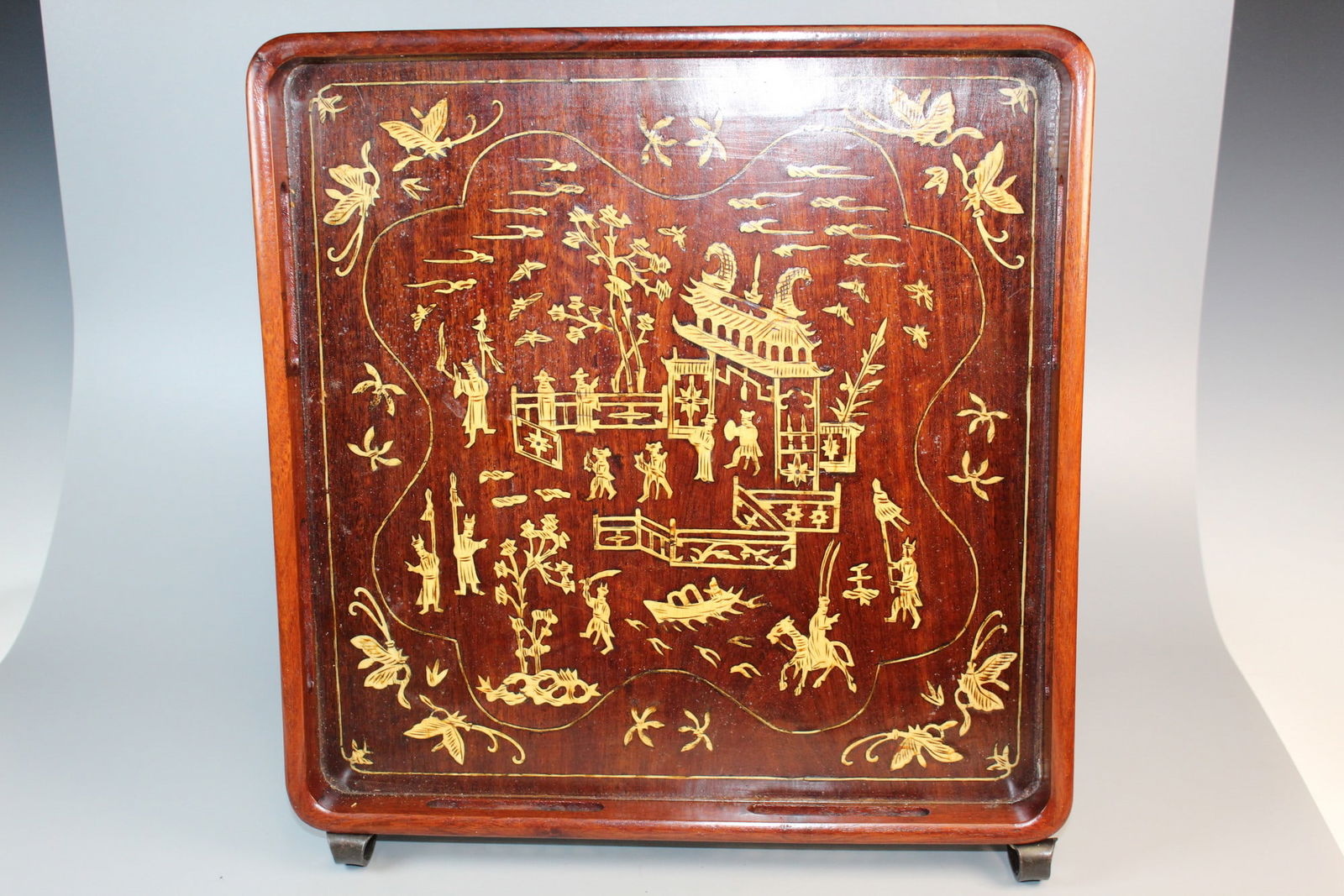 Chinese Rosewood Tea Tray: Chinese Rosewood Tea Tray. 13.5x13.5x1.25"