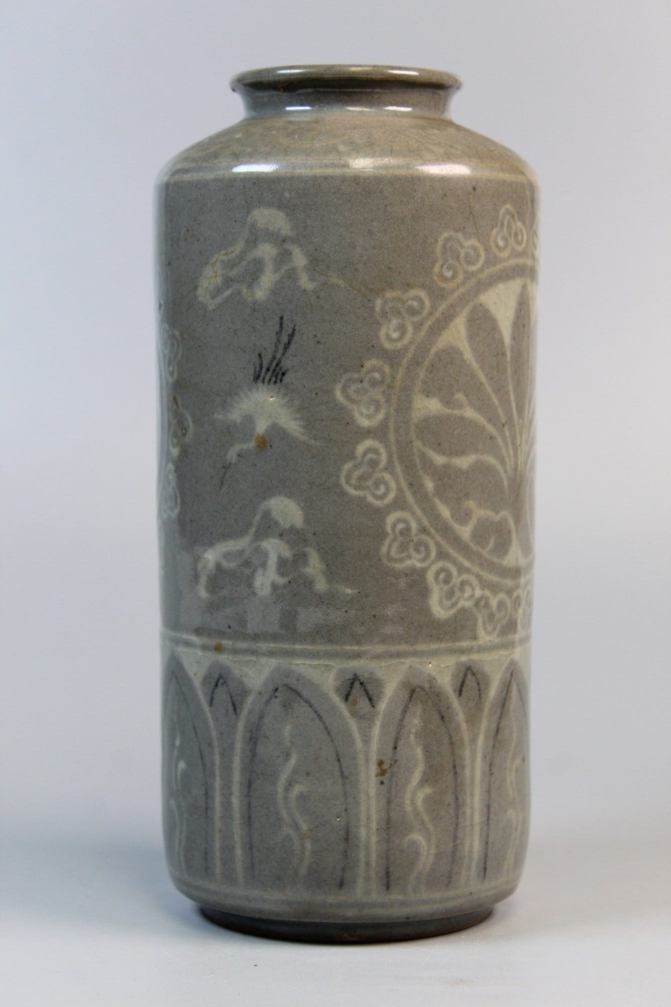 Korean Celadon Porcelain Bottle: Korean Celadon Porcelain Bottle. H 7 3/4".