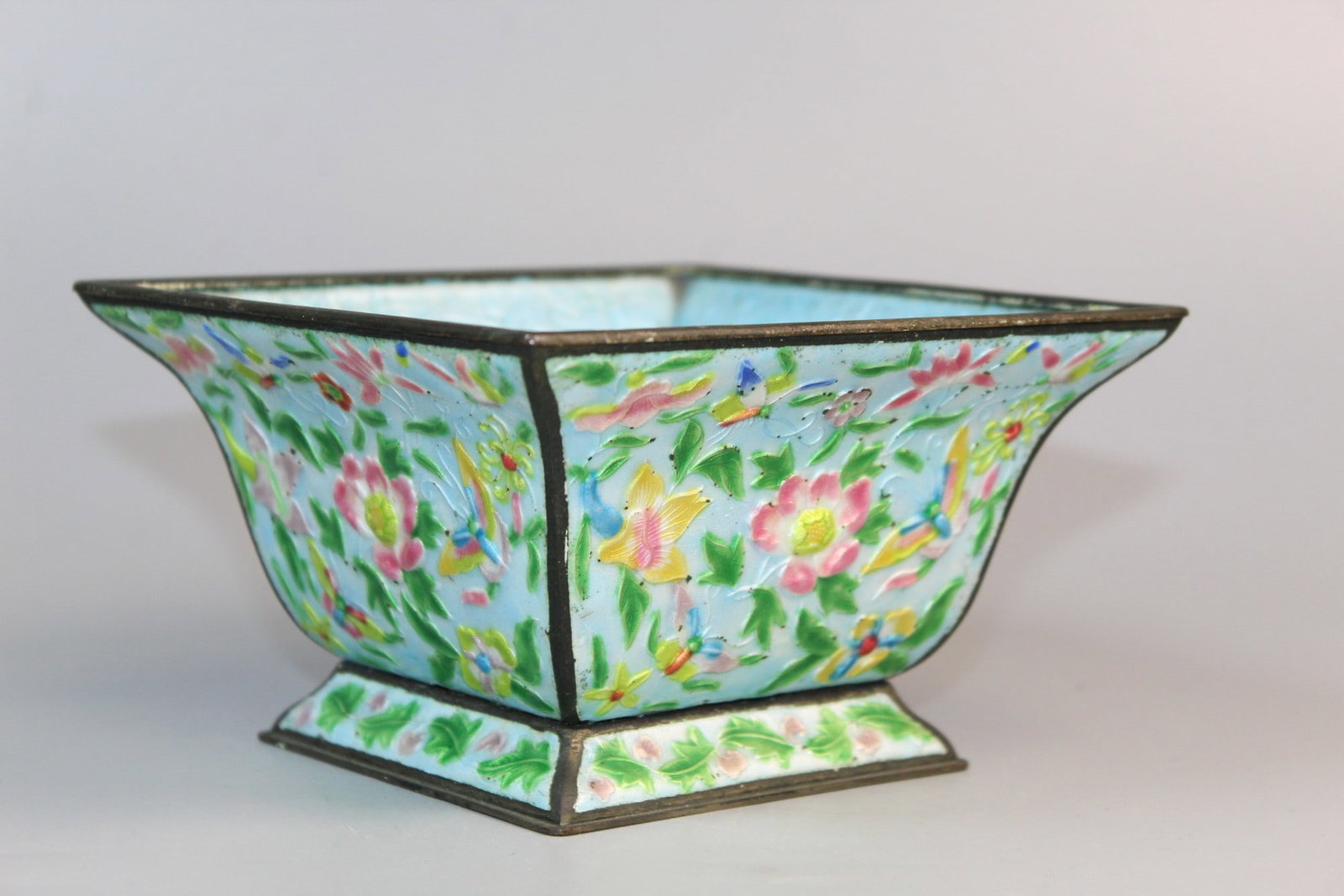 Chinese Enameled Square Bowl: Chinese Enameled Square Bowl. L 5". H 3".