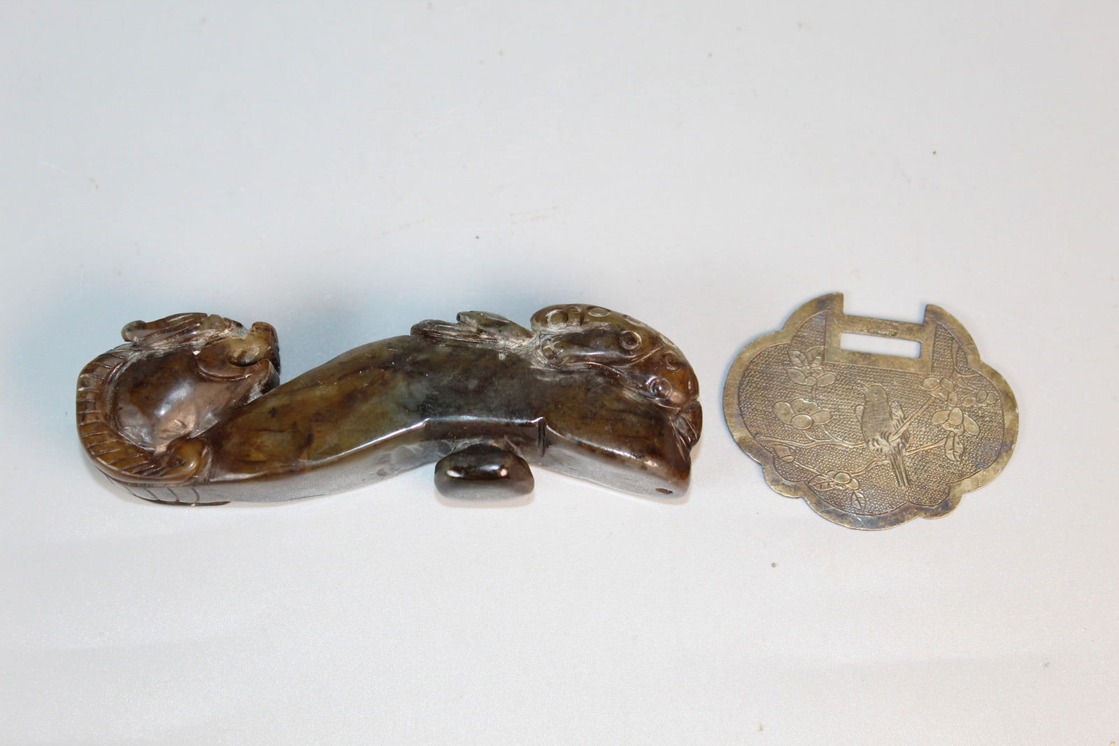Chinese Carved Jade Belt Buckle and a Silver Pendant (1 of 5)