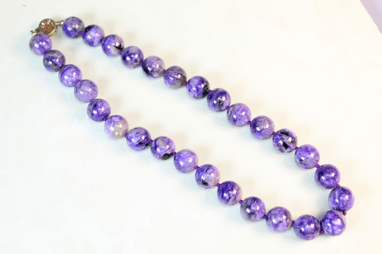 Charoite Beads Necklace with 14K Clasp.