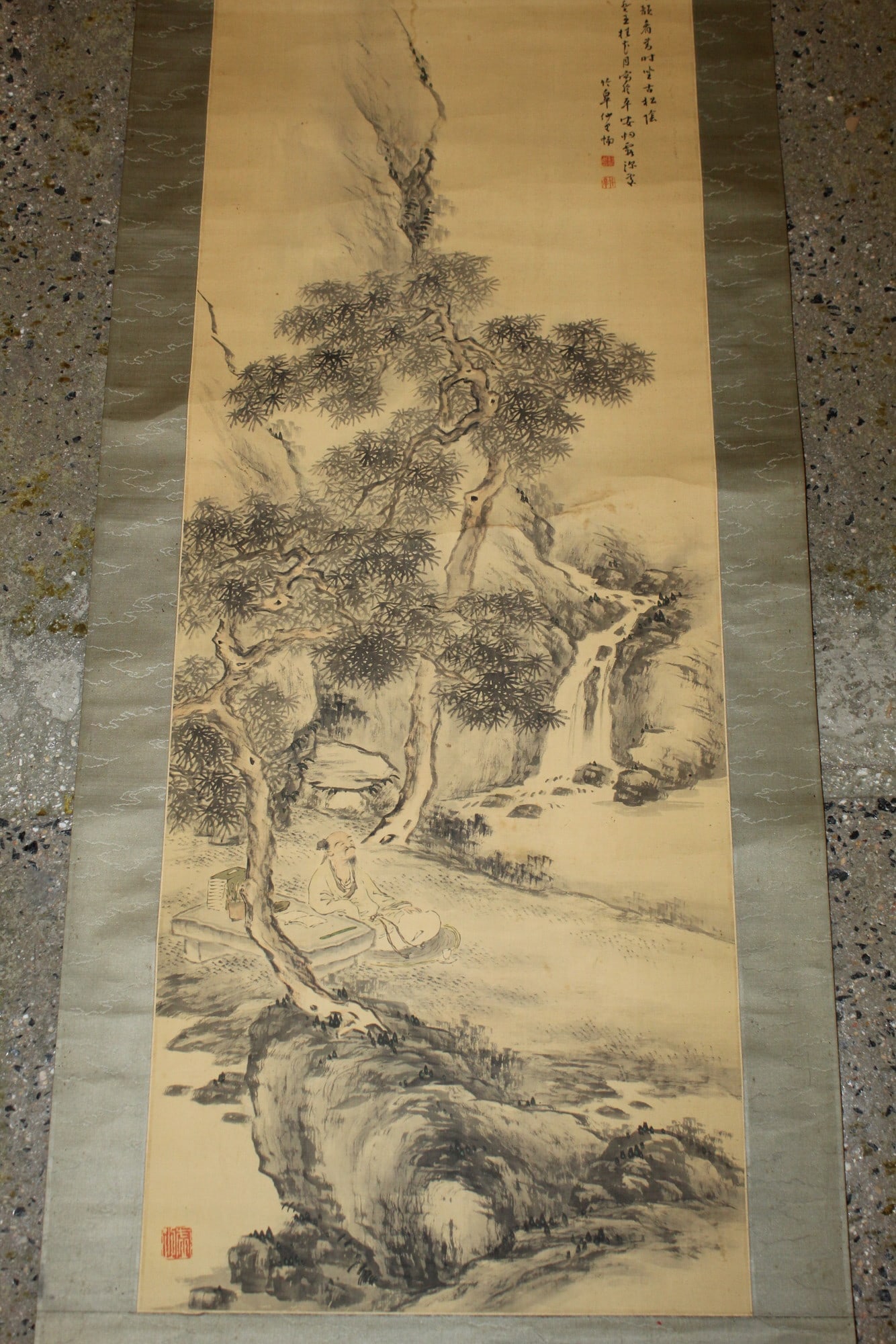 Chinese Ink Painting on Silk Scroll: Chinese Ink Painting on Silk Scroll. Size 50 x 17".