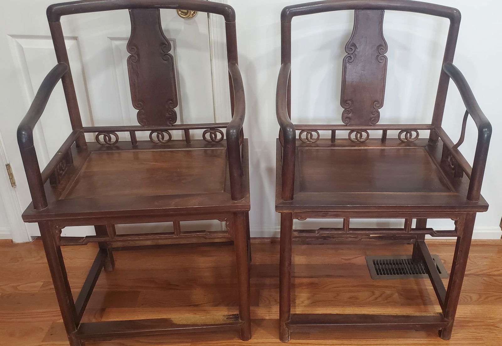 Pair of Chinese Jichimu Wood Armed Chairs.