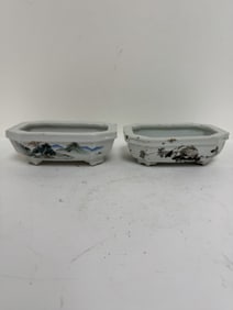 Lot of two Chinese porcelain bonsai planters