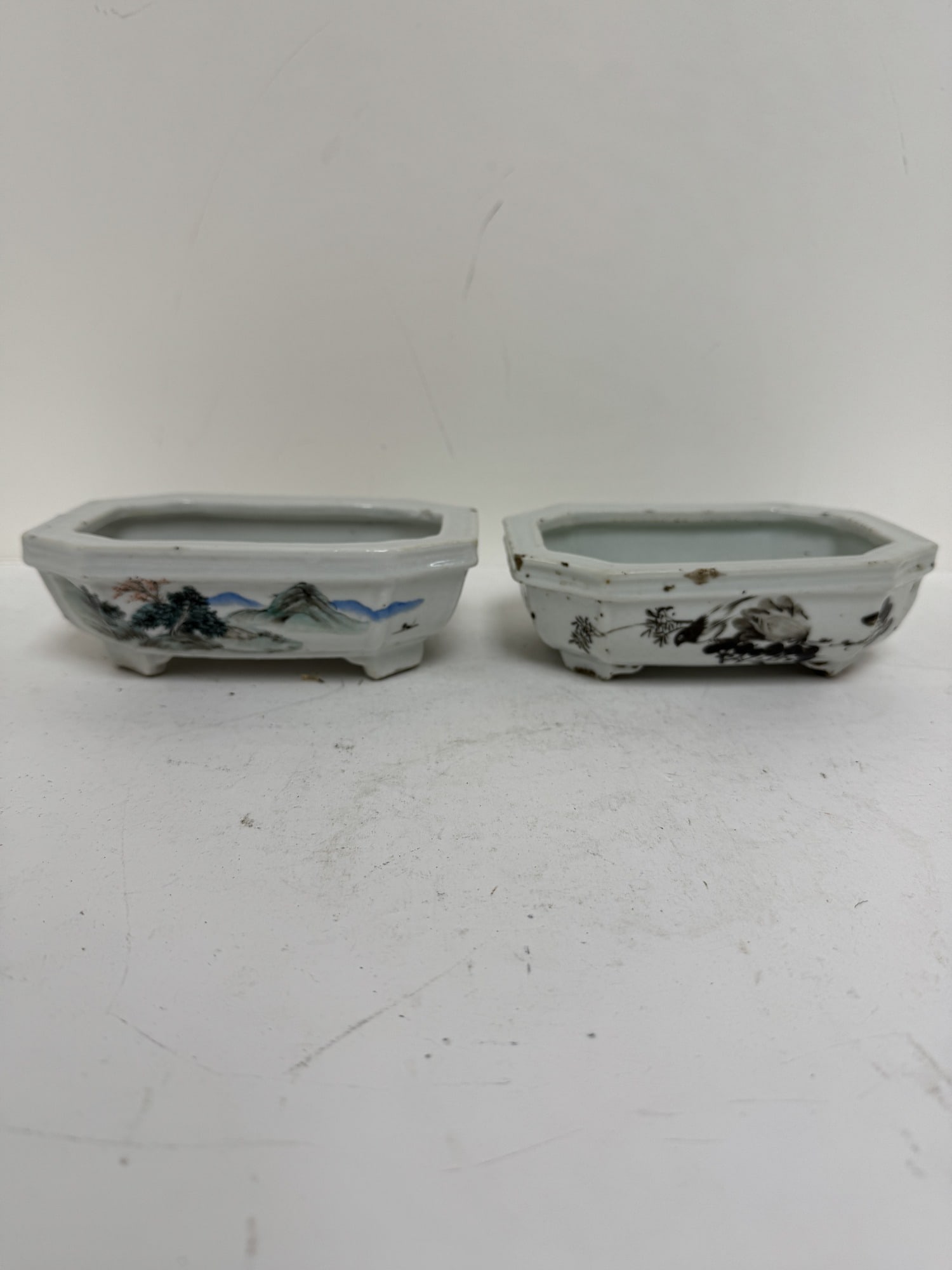 Lot of two Chinese porcelain bonsai planters