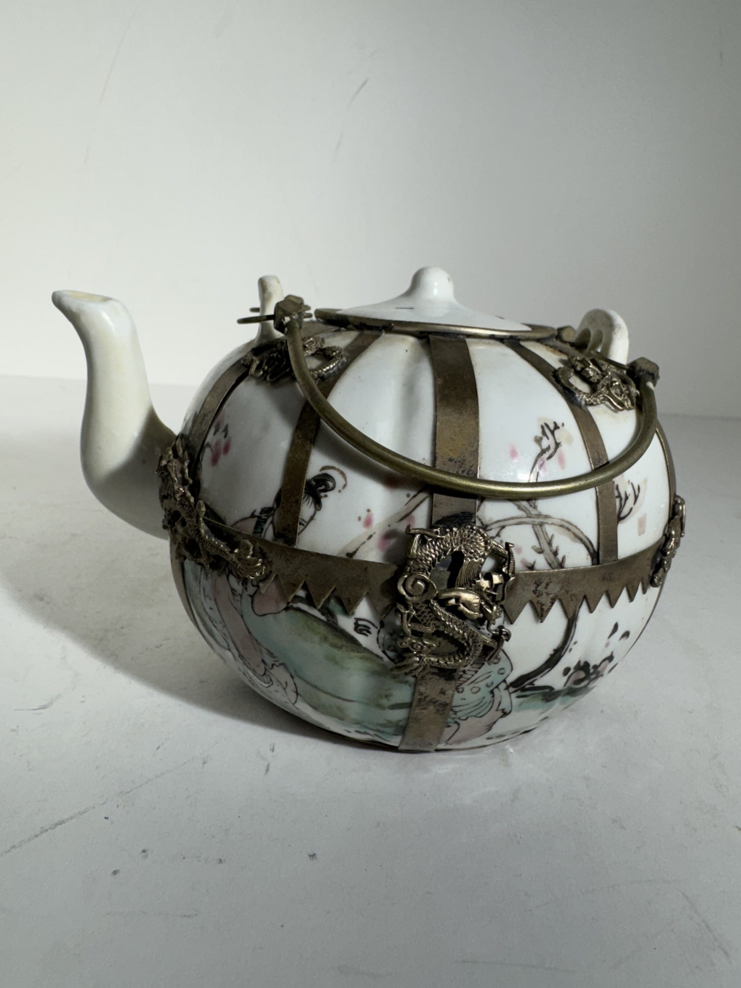 Chinese porcelain teapot with Tibetan silver outer casing (1 of 4)