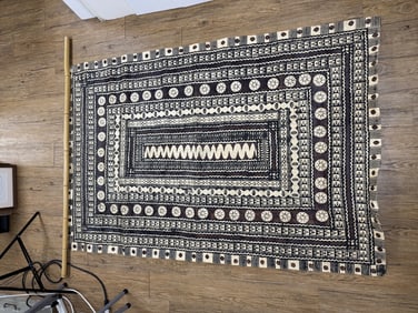 Vintage folk art painting handmade intricate Tonga bark tapa cloth