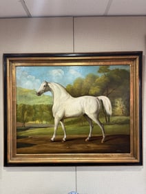 Antique white horse painting signed by artist