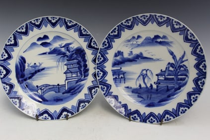 Two Asian Blue and White Porcelain Dishes