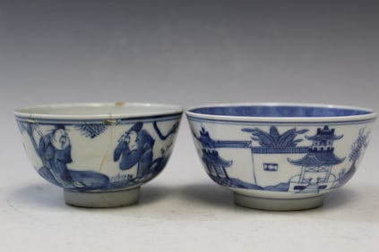 Two Chinese Blue and White Porcelain Bowls