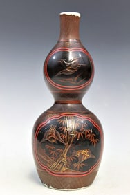 Japanese Lacquered Porcelain Double Gourd Vase
