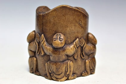 Chinese Carved Soapstone Brush Pot