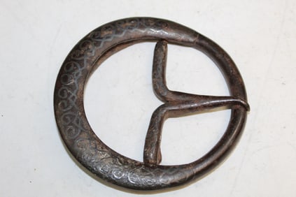 Antique Iron Belt Buckle with Silver Inlaid.