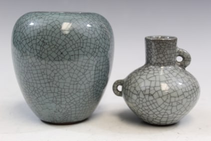 Two Chinese Celadon Crackle Glaze Pottery Jars