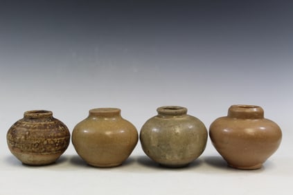 Group of Four Antique Asian Pottery Jarlets