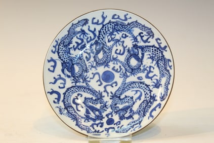Chinese Blue and White Porcelain Dish- Dragon