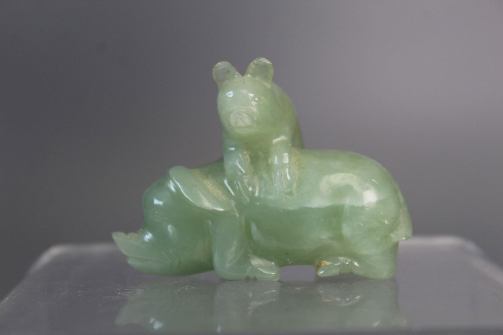 Chinese Carved Celadon Jade Piglets: Chinese Carved Celadon Jade Piglets . L 2.3".