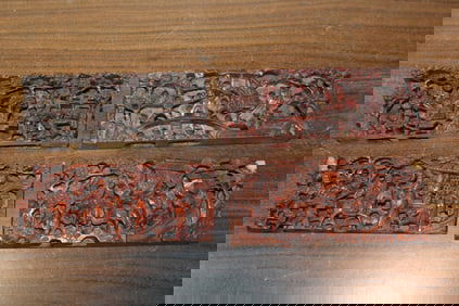 Four Chinese carved wood panels