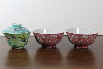 Three Chinese famille rose porcelain bowls