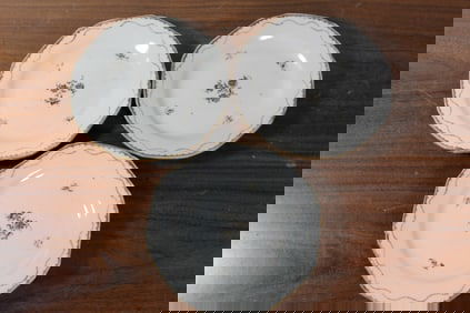 Three Chinese Export Grisaille Porcelain Floral Plates