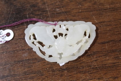 Chinese carved white jade butterfly pin