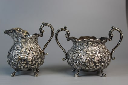 Antique Sterling Silver Creamer and Sugar Bowl