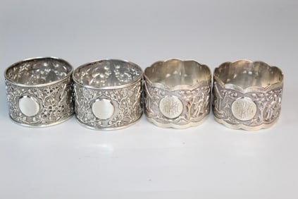 Two Pair of Antique Chinese Silver Napkin Rings.