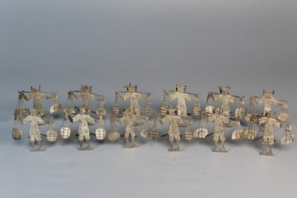 A Set of Ten Chinese Silver Placecard Holders in the Form of a Woodcutter