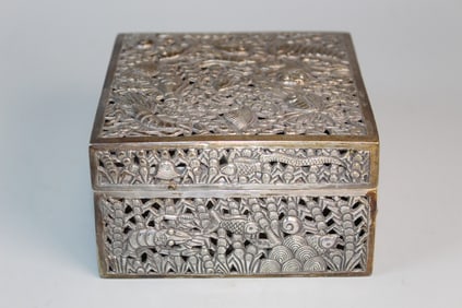 Antique Asian Square Silver Box