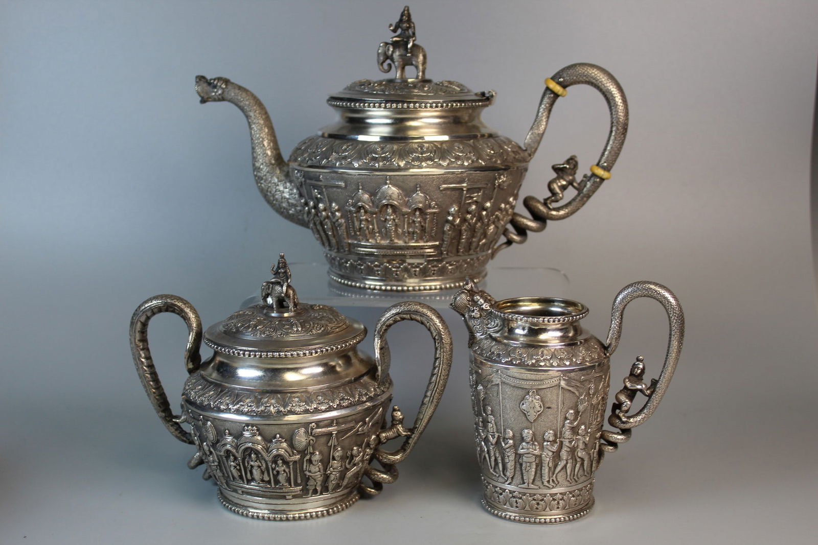 A Very Rare C. Krishniah Chetty Bangalore Indian Silver Tea Set. (1 of 15)