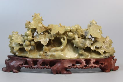 Chinese Carved Soapstone Brush Stand