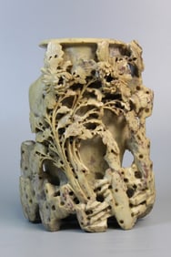 Chinese Carved Soapstone  Flower Vase