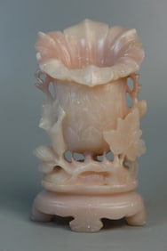Chinese Carved Pink Stone Flower Vase