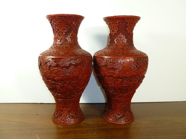 Pair of Chinese cinnabar vases