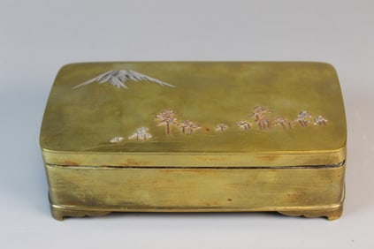 Japanese Metal Box with Silver Inlay, Marked.